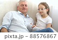 Cute daughter is kissing her grey-haired father with love at home, father's day concept 88576867