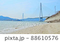 The beach of the Seto Inland Sea where the Tatara Bridge and the waves hit 88610576
