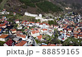 Aerial drone view of Travnik Castle. Medieval walls, buildings, mosque and fortress in Bosnia and Herzegovina. Old town. 88859165