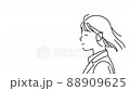 一個女人在輪廓和頭髮在風中飄揚的插圖動畫。 一個女人在輪廓和頭髮在風中飄揚的插圖動畫。 88909625