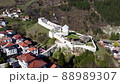 Aerial drone view of Travnik Castle. Medieval walls, buildings, mosque and fortress in Bosnia and Herzegovina. Old town. 88989307