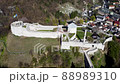 Aerial drone view of Travnik Castle. Medieval walls, buildings, mosque and fortress in Bosnia and Herzegovina. Old town. 88989310
