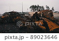 burnt military equipment on the highway in Ukraine 89023646