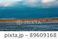 Field of crops with snowy ground on a cloudy day 89609168