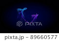 Two digital models of pink and blue magic birds of happiness fly along the trajectory of the heart. Phoenix bird, eagle silhouette. 89660577