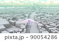 A paper plane that gracefully flies through the city, the white world 90054286