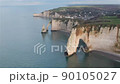 Etretat, France, Video - Aerial view of the Etretat chalk cliffs during a sunny day 90105027
