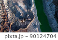 Excavator load limestone in mining truck in open pit mine. Haul truck transports chalk and clay  90124704