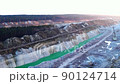 Anthropogenic landscape in open cast. Walking dragline excavator on development chalk open pit. 90124714