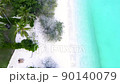 4K Aerial view top view drone move Beautiful topical beach with white sand. Top view empty and clean beach. Beautiful Phuket beach is famous tourist destination at Andaman sea 90140079