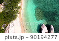 4K Aerial drone top down view bird eye view of sea waves, rock and sand. Beautiful of sea water wave come to beach. Phuket Thailand tropical beach. 90194277