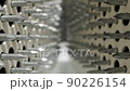 extremely close-up detailed plan of sharp nails. view between two sadhu boards 90226154