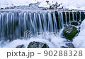 River water flows between the ice and snow in the mountains, natural pure pristine water video 90288328