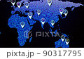 Currencies of countries on the world map digital, flashing blue light 90317795