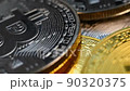 Cryptocurrency Coins With Bitcoin Symbol. 90320375