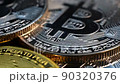 Golden And Silver Bitcoin Cryptocurrency. 90320376