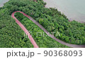 Top view of countryside road passing through the green forrest and mountain 90368093