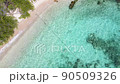 4K Aerial drone top down view bird eye view of sea waves, rock and sand. Beautiful of sea water wave come to beach. Phuket Thailand tropical beach. 90509326
