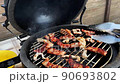 Grill meat, pork on the grate goes smoke 90693802