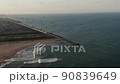 海と風力発電と夕日の空撮 90839649