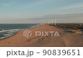 海と風力発電と夕日の空撮 90839651