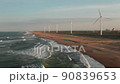 海と風力発電と夕日の空撮 90839653