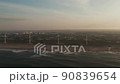 海と風力発電と夕日の空撮 90839654