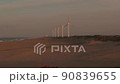 海と風力発電と夕日の空撮 90839655