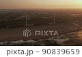 海と風力発電と夕日の空撮 90839659