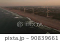 海と風力発電と夕日の空撮 90839661
