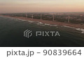 海と風力発電と夕日の空撮 90839664