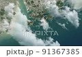 Zooming on Hong Kong, China. Earth zoom in from outer space to city. The animation continues by zoom out through clouds and atmosphere into space. View of the Earth at night. Images from NASA. 4K 91367385