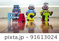 Fact /fake robots and wooden letters	 91613024