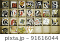Stop motion Alphabet with cut out magazine letters from above	 91616044