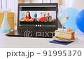 laptop with family having virtual birthday party 91995370