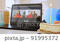 laptop with family having virtual birthday party 91995372