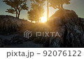 Trees on Rocks in Mountains at Sunset 92076122
