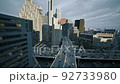 Metropolitan Downtown City Fly Through Highway Traffic Jams Financial District Human Carbon Footprint Overpopulation Concept 92733980