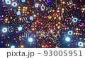 Flying through glowing multicolored dots and rings 93005951