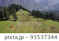 Hikers Trekking In Sar Pass Trek In A Sunny Afternoon - aerial shot 93537344