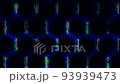 Neon grid of honeycombs in blue-green tones 93939473