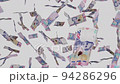Many banknotes falling down on white background. 200 Ukrainian hryvnia banknotes. 94286296