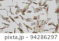 Many banknotes falling down on white background. 100 Ukrainian hryvnia banknotes. 94286297