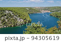 Aerial view of Skradin town on the Krka River in Croatia. View of boats on Krka river, Croatia. Summer day 94305619