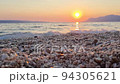 View of beautiful footage while big sea waves breaking on the coastline. Beautiful red sunset over the Adriatic sea. Makarska Riviera-Biokovo, Dalmatia, Croatia, Europe 94305621