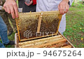 Bees fly and collect honey. The bees are getting ready for winter. Many bees that climb one on one in the evidence. Honey comb. 94675264
