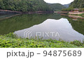 A leisurely reservoir landscape with a bridge 94875689