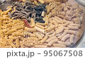 numerous assortment of italian pasta on the shop window 95067508