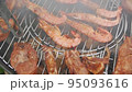 The grilled seafood shrimp meat and fish barbecue smoke camera movement 95093616