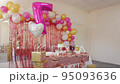 Child birthday decorations 7 years number pink air balloons cake sweets name Emma 95093636